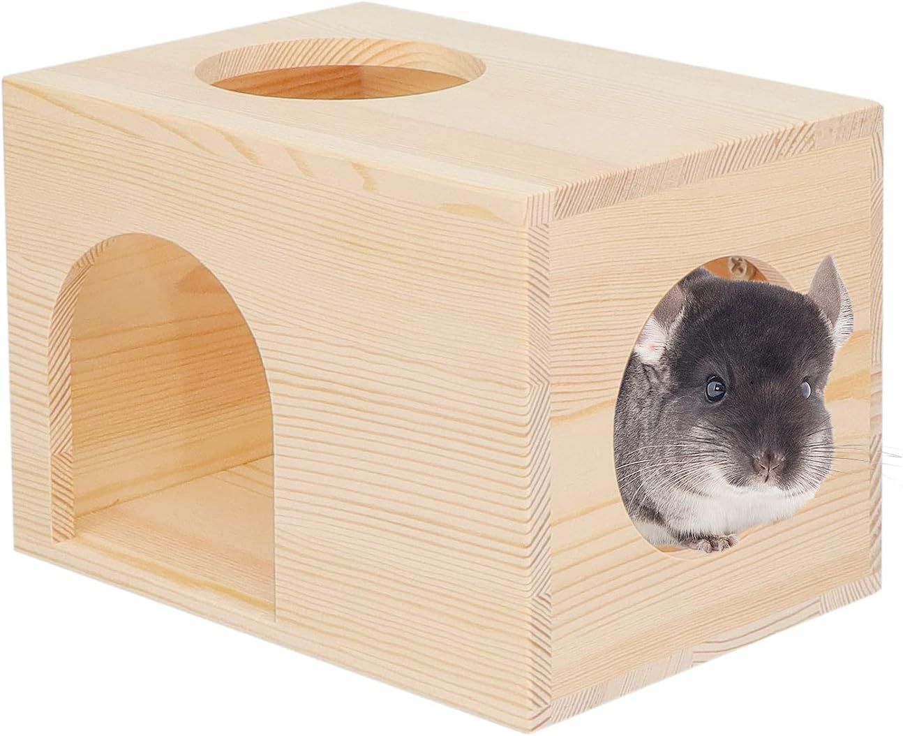 Pet Totoro Cabin - Natural Wooden Small Animal Hiding Place for Totoro Squirrels Square Evacuation House Kemu |Fashion Home Kitchen Beauty