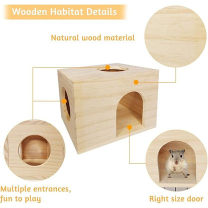 Pet Totoro Cabin - Natural Wooden Small Animal Hiding Place for Totoro Squirrels Square Evacuation House Kemu |Fashion Home Kitchen Beauty