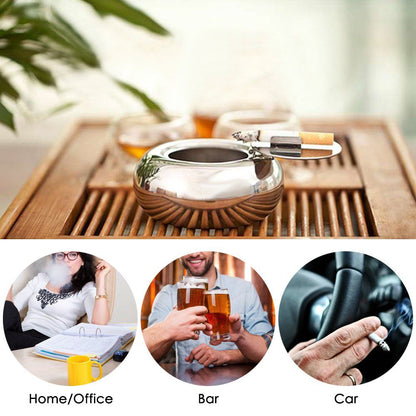 Stainless Steel Cigarette Ashtray with Lid, maxin Smokeless Ashtray Indoor Desktop Smoking Ash Tray for Home office Decoration- Gold Small Size