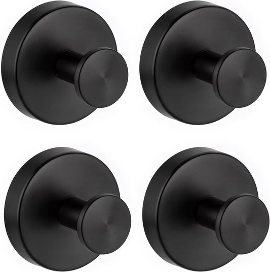 Suction Cup Hooks for Shower, Removable Towel Hooks for Bathrooms Wall, Glass, Window No Drill Shower Suction Hooks for Hanging, Robe, Loofah, Wreath 4 Pcs Black