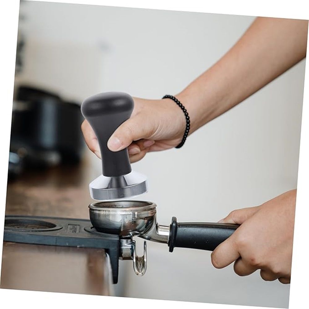 Solid wood powder press 304 stainless steel coffee powder hammer solid wood handle 53mm coffee machine solid powder hammer（Black beech wood - electroplated iron base） Kemu |Fashion Home Kitchen Beauty