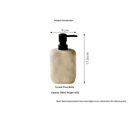 Modern Ceramic Soap Dispenser, Beige Speckled Finish, Black Pump Top, Refillable Liquid Container for Bathroom Kitchen(440 ml)