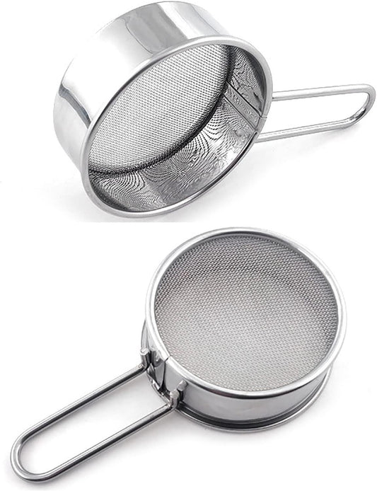 2pcs Small Strainer, Flour Colander Mini Small Flour Sifter for Baking Powder Sugar Coffee Pastas Tea,  Stainless Steel Food Strainer Mini Sifter with Handle Kemu |Fashion Home Kitchen Beauty