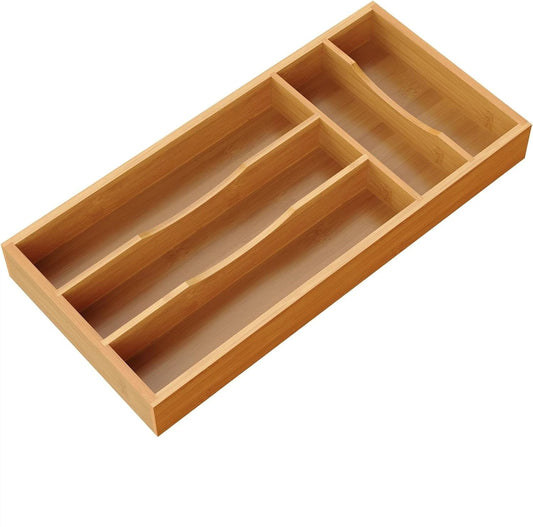 Bamboo Kitchen Drawer Silverware Organizer, Silverware Utensils Tray Holder for Small Drawer, Wood Caddy for Flatware Cutlery Knives 5-Slots Kemu |Fashion Home Kitchen Beauty