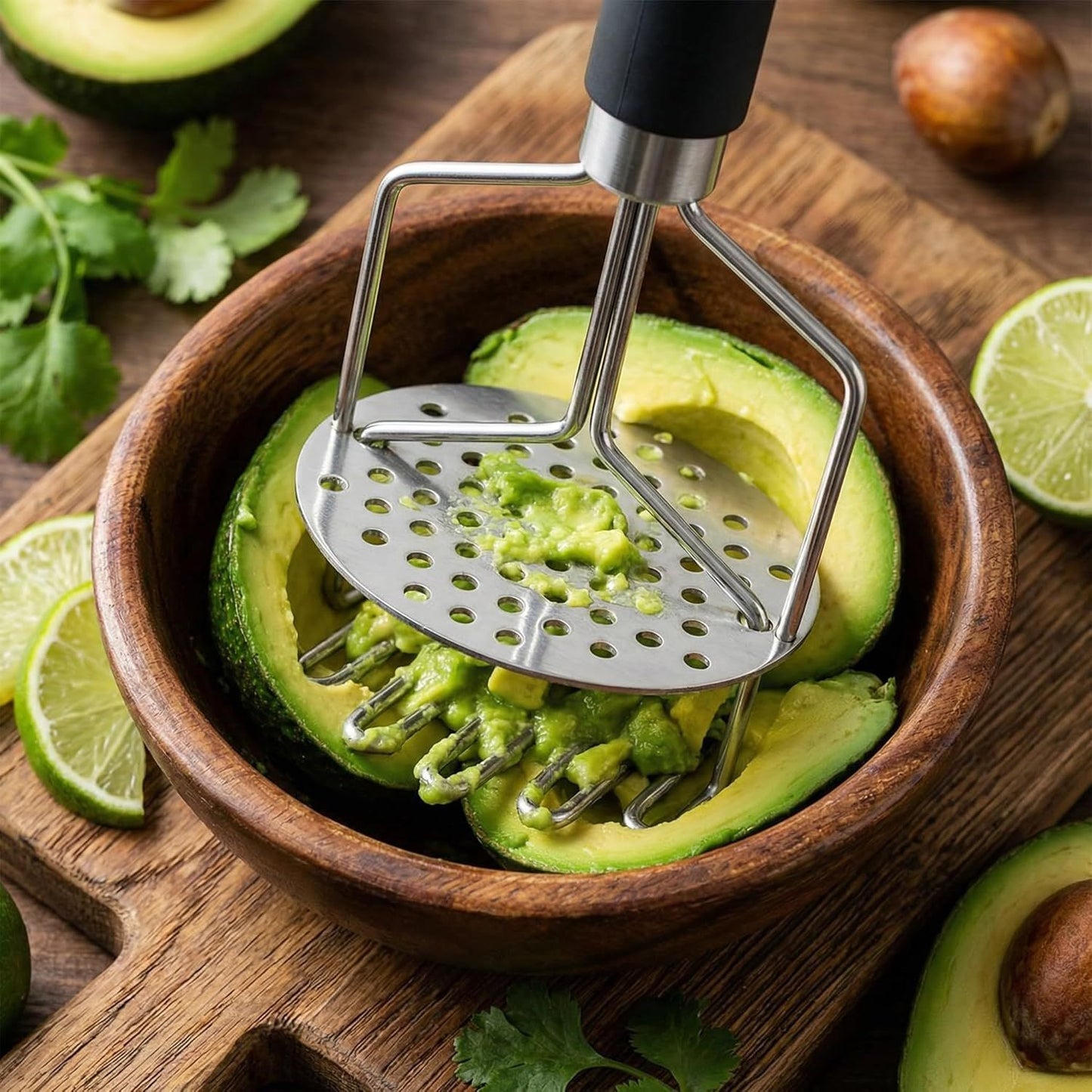 Stainless Steel Potato Masher, Double-Layer Design for Easy Mashing, Perfect for Potatoes, Avocado & Ground Beef, Durable Meat Smasher & Hamburger Tool（TPR handle） Kemu |Fashion Home Kitchen Beauty