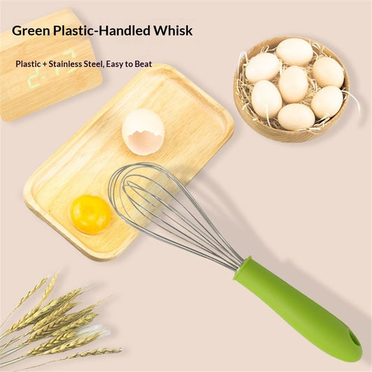 Stainless steel manual egg beater with silicone handle, egg white and cream whisk, household and commercial baking tools, mixer（Green P-handle egg beater 10 inches） Kemu |Fashion Home Kitchen Beauty