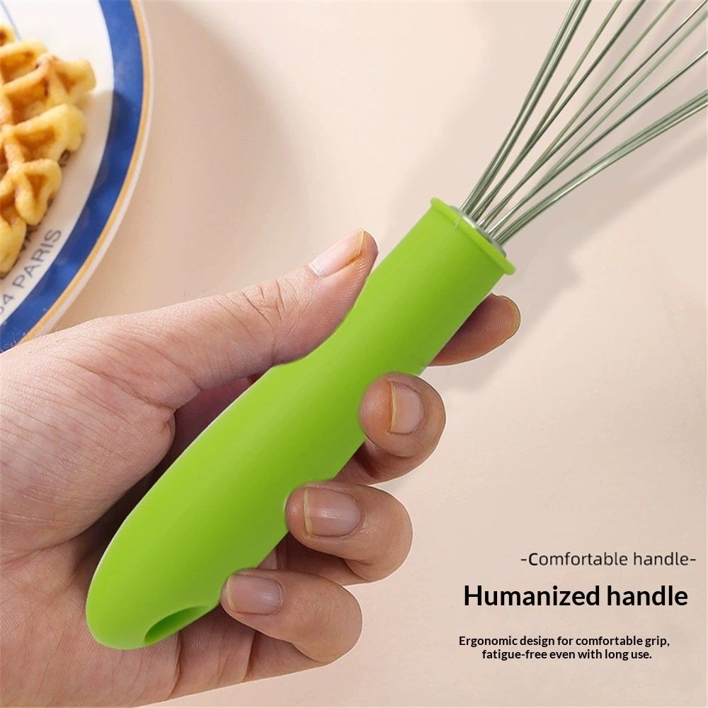 Stainless steel manual egg beater with silicone handle, egg white and cream whisk, household and commercial baking tools, mixer（Green P-handle egg beater 10 inches） Kemu |Fashion Home Kitchen Beauty