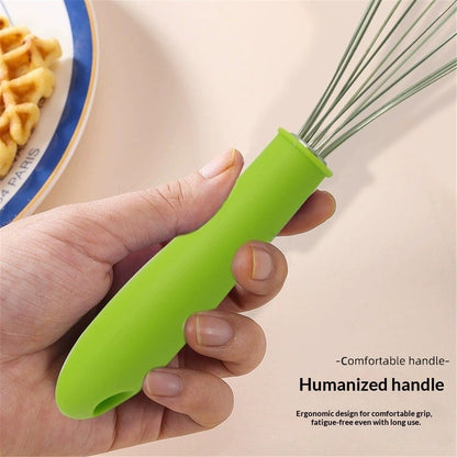 Stainless steel manual egg beater with silicone handle, egg white and cream whisk, household and commercial baking tools, mixer（Green P-handle egg beater 10 inches） Kemu |Fashion Home Kitchen Beauty