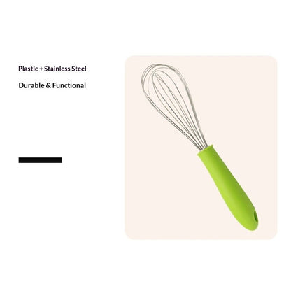 Stainless steel manual egg beater with silicone handle, egg white and cream whisk, household and commercial baking tools, mixer（Green P-handle egg beater 10 inches） Kemu |Fashion Home Kitchen Beauty