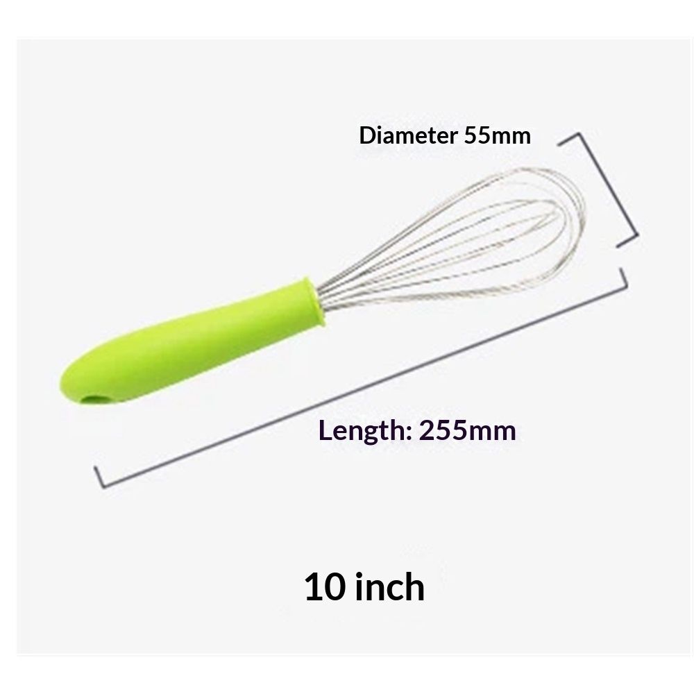 Stainless steel manual egg beater with silicone handle, egg white and cream whisk, household and commercial baking tools, mixer（Green P-handle egg beater 10 inches） Kemu |Fashion Home Kitchen Beauty