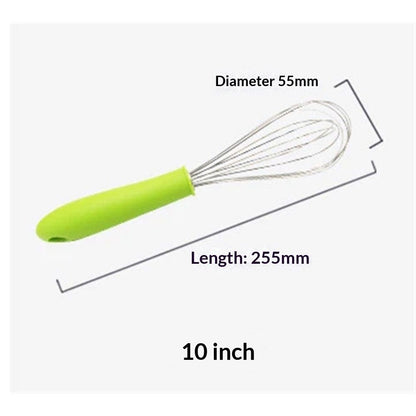 Stainless steel manual egg beater with silicone handle, egg white and cream whisk, household and commercial baking tools, mixer（Green P-handle egg beater 10 inches） Kemu |Fashion Home Kitchen Beauty