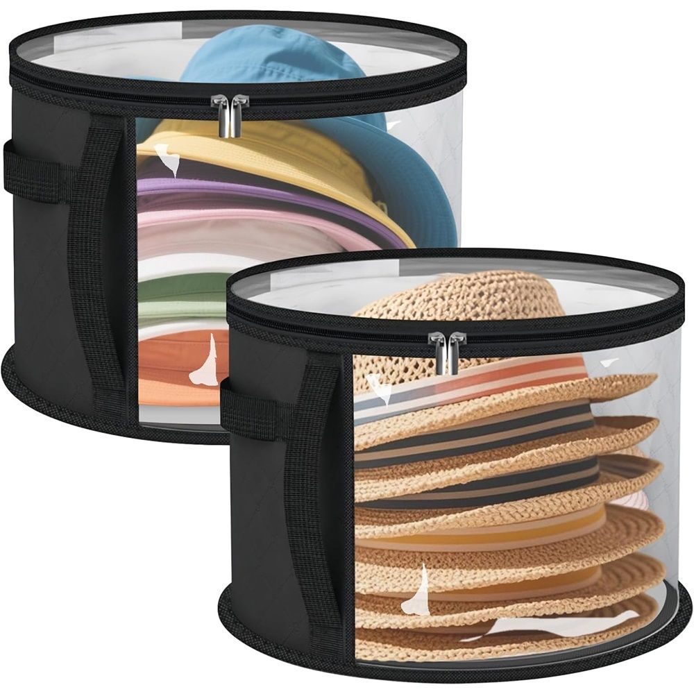 2PCS Extra Large Clear Hat Organizer for Travel and Wardrobe, Holds up to 7 Hats, Round Hat Box Storage for Women & Men,Large Capacity Cowboy Hat Organizer(Black) Kemu |Fashion Home Kitchen Beauty
