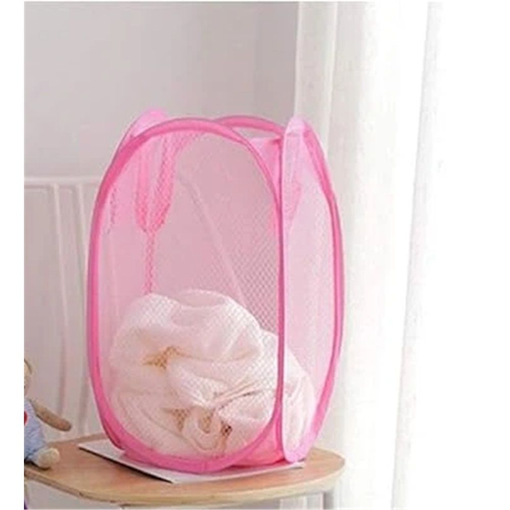 2pcs Portable Mesh Pop Up Laundry Hamper Pink Vertical Collapsible Laundry Basket With Strong Handles for Easy Storage, Suitable for Bedroom, College Dorms, Travel, 30*30*46cm