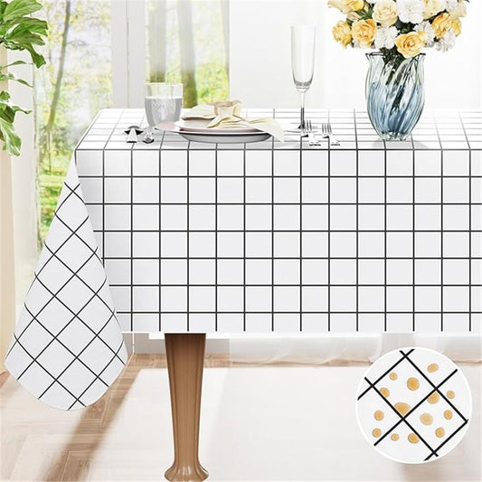 Rectangular checkered tablecloth PEVA for kitchen dining, picnic and camping, wrinkle free and washable tablecloth, black+white, 137*90cm Kemu |Fashion Home Kitchen Beauty