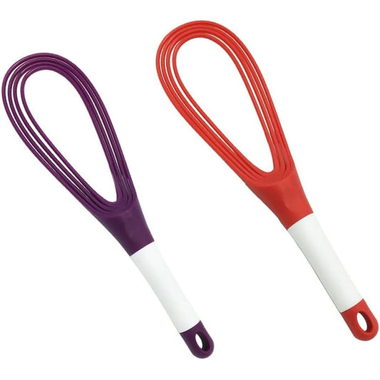 2pcs Kitchen Twist Whisk, 29CM Plastic Flat Balloon Whisk Thick Wire Egg Frother Beater Non Stick Cookware For Cooking Blending Whisking Stirring, Purple+Red Kemu |Fashion Home Kitchen Beauty