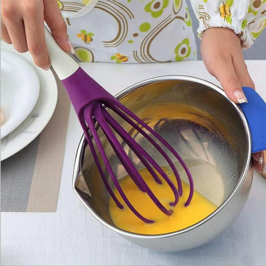 2pcs Kitchen Twist Whisk, 29CM Plastic Flat Balloon Whisk Thick Wire Egg Frother Beater Non Stick Cookware For Cooking Blending Whisking Stirring, Purple+Red Kemu |Fashion Home Kitchen Beauty