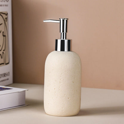Hand Soap Dispenser with Stainless Steel Pump, for Bathroom and Kitchen, Luxury Farmhouse, Boho & Zen Style, Sandstone Finish, Rust Proof, Beige yellow
