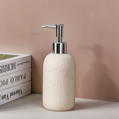 Hand Soap Dispenser with Stainless Steel Pump, for Bathroom and Kitchen, Luxury Farmhouse, Boho & Zen Style, Sandstone Finish, Rust Proof, Beige yellow