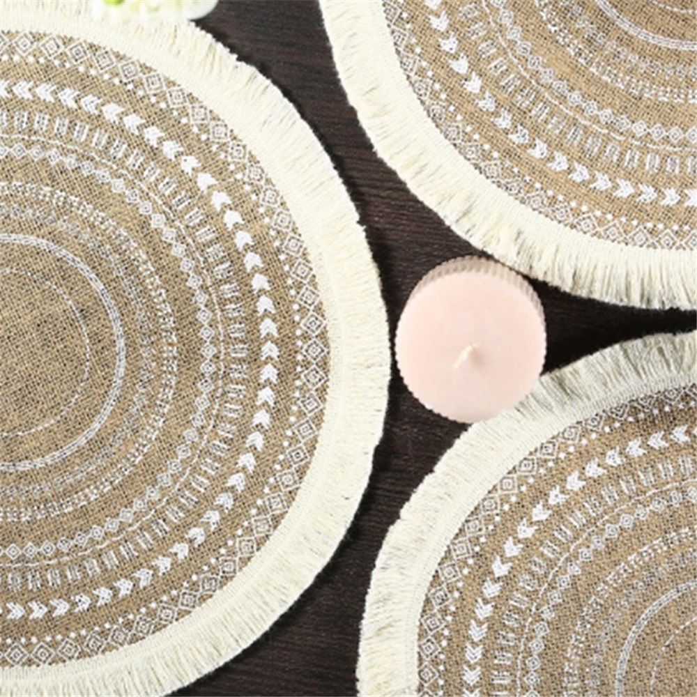 Placemats Set of 4 - Boho Cotton Woven Round Tassels Table Mats for Dining Room Kitchen Table Decor(Tassel circular pattern)