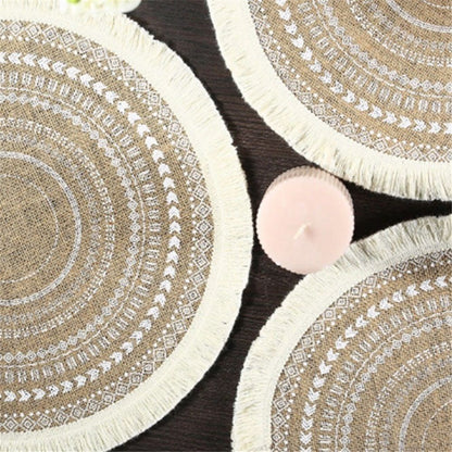 Placemats Set of 4 - Boho Cotton Woven Round Tassels Table Mats for Dining Room Kitchen Table Decor(Tassel circular pattern)