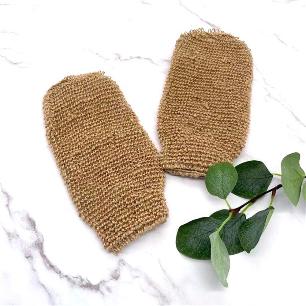 Jute Bath Gloves for Skin Exfoliation, Washcloth for Body Scrub and Cleansing - Good for Men and Women - Set of 4 Wash Mittens