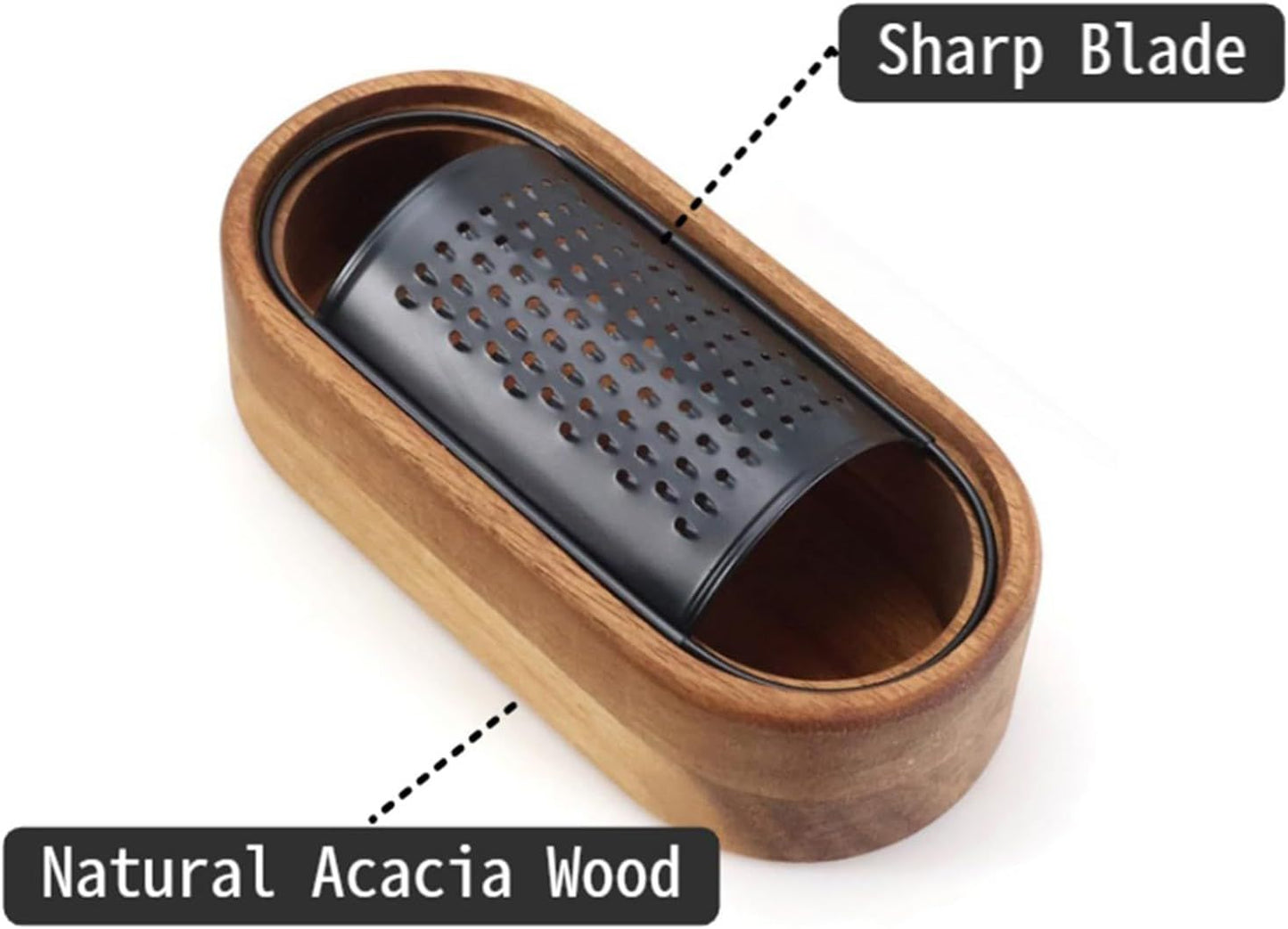 Acacia wood cheese grater, black multifunctional stainless steel fruit and vegetable cheese grater box, grater, kitchen tool(Without Handle)