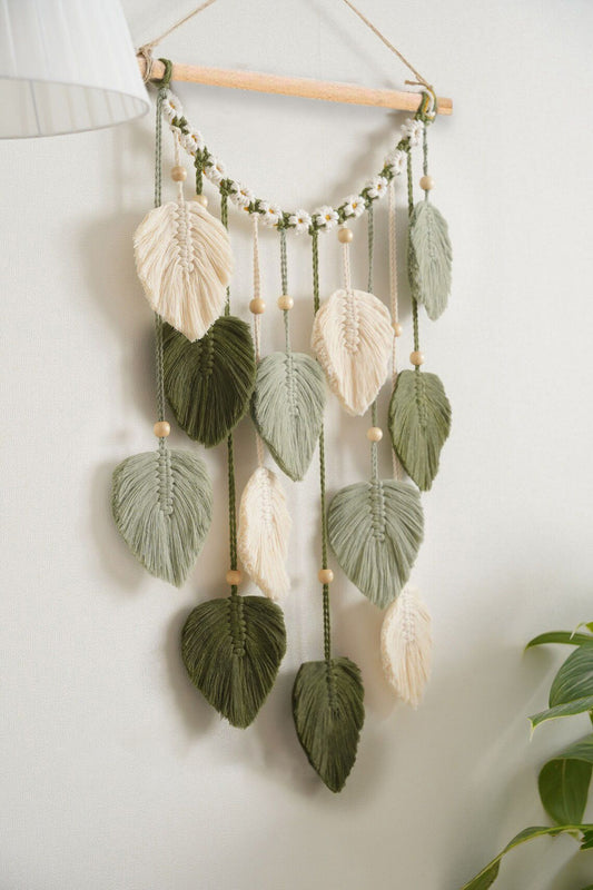 Wall Hanging - Hand Woven Boho Tapestry Sage Green Leaves Wall Decor, Rustic Tassels Yarn Hanging Ornament Decor for Bedroom Living Room Dorm（Green） Kemu |Fashion Home Kitchen Beauty