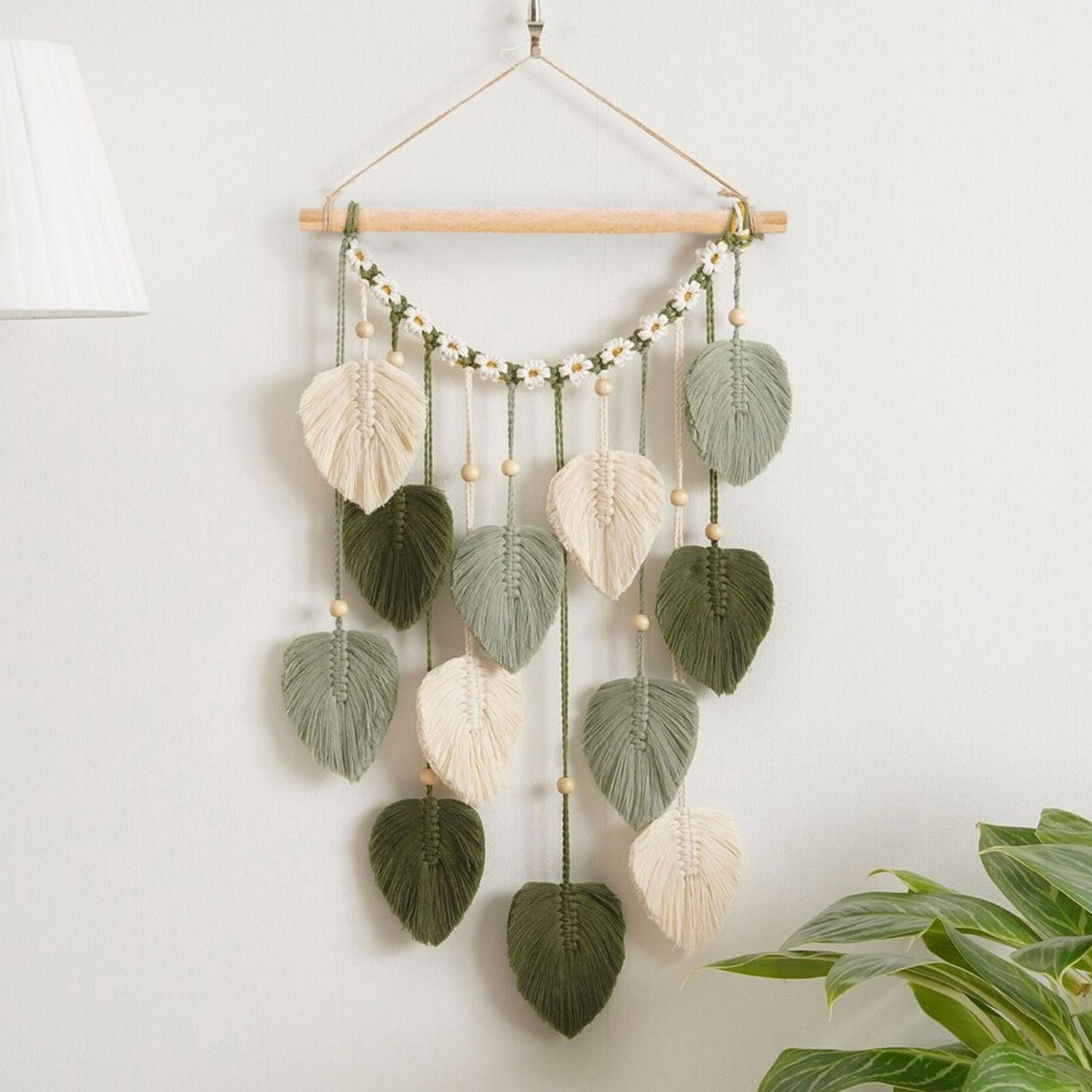 Wall Hanging - Hand Woven Boho Tapestry Sage Green Leaves Wall Decor, Rustic Tassels Yarn Hanging Ornament Decor for Bedroom Living Room Dorm（Green） Kemu |Fashion Home Kitchen Beauty
