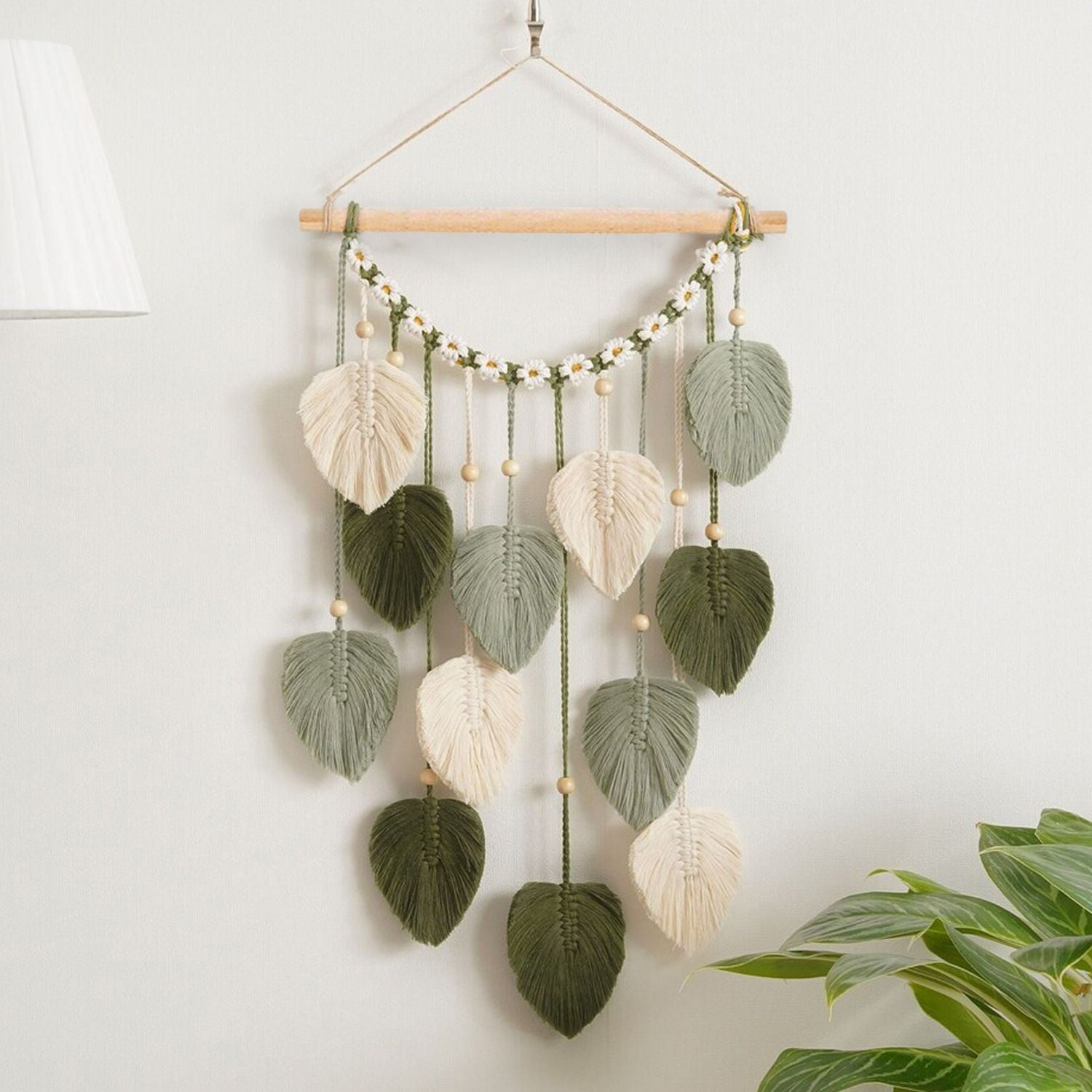 Wall Hanging - Hand Woven Boho Tapestry Sage Green Leaves Wall Decor, Rustic Tassels Yarn Hanging Ornament Decor for Bedroom Living Room Dorm（Green） Kemu |Fashion Home Kitchen Beauty