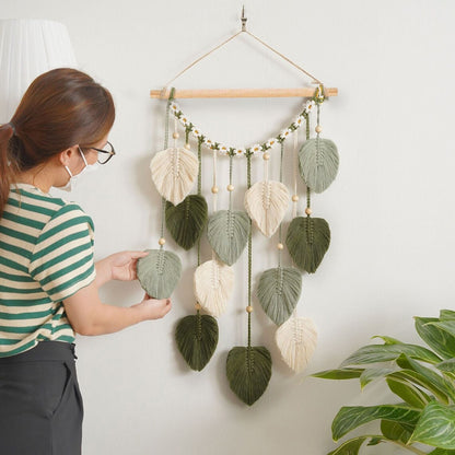 Wall Hanging - Hand Woven Boho Tapestry Sage Green Leaves Wall Decor, Rustic Tassels Yarn Hanging Ornament Decor for Bedroom Living Room Dorm（Green） Kemu |Fashion Home Kitchen Beauty