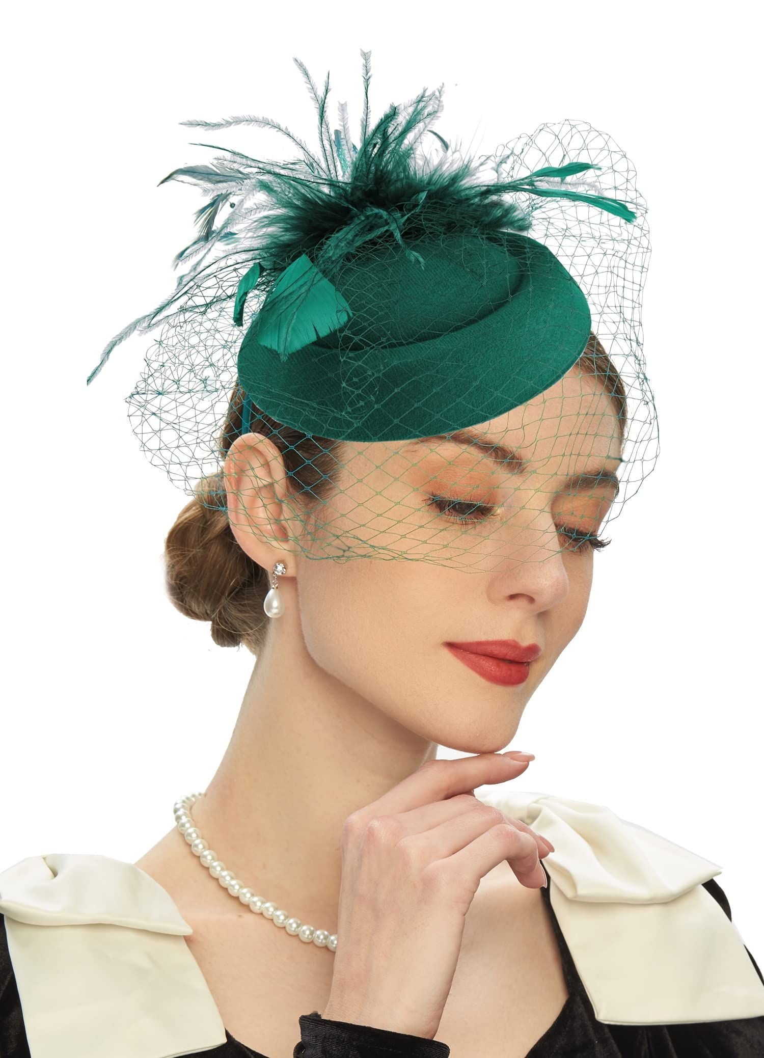 Womens Fascinators Hats Vintage  Hat  Hat Cocktail Tea Party Headwear with Veil for Girls and Women（Green） Kemu |Fashion Home Kitchen Beauty