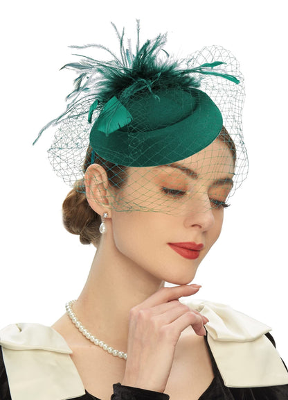 Womens Fascinators Hats Vintage  Hat  Hat Cocktail Tea Party Headwear with Veil for Girls and Women（Green） Kemu |Fashion Home Kitchen Beauty