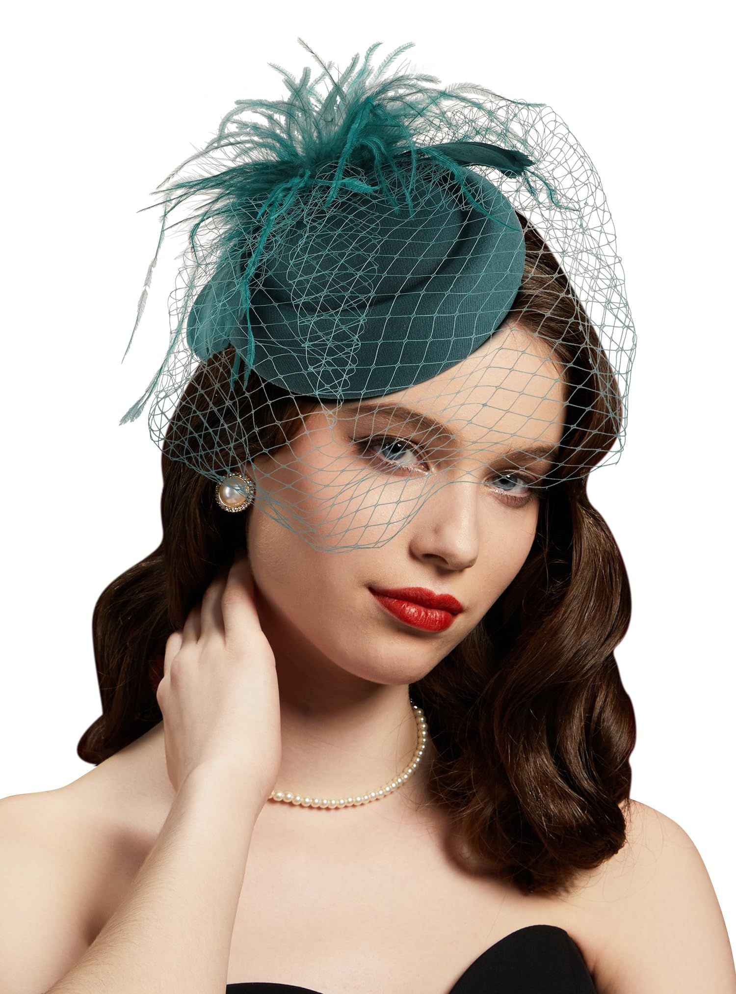 Womens Fascinators Hats Vintage  Hat  Hat Cocktail Tea Party Headwear with Veil for Girls and Women（Green） Kemu |Fashion Home Kitchen Beauty
