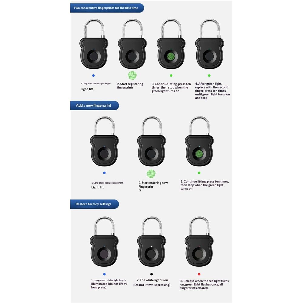 Fingerprint Padlock Lock , Biometric Keyless Thumbprint Combination Lock, USB Rechargeable, for Gym Locker, School Locker, Luggage, Backpack, Suitcase（black） Kemu |Fashion Home Kitchen Beauty