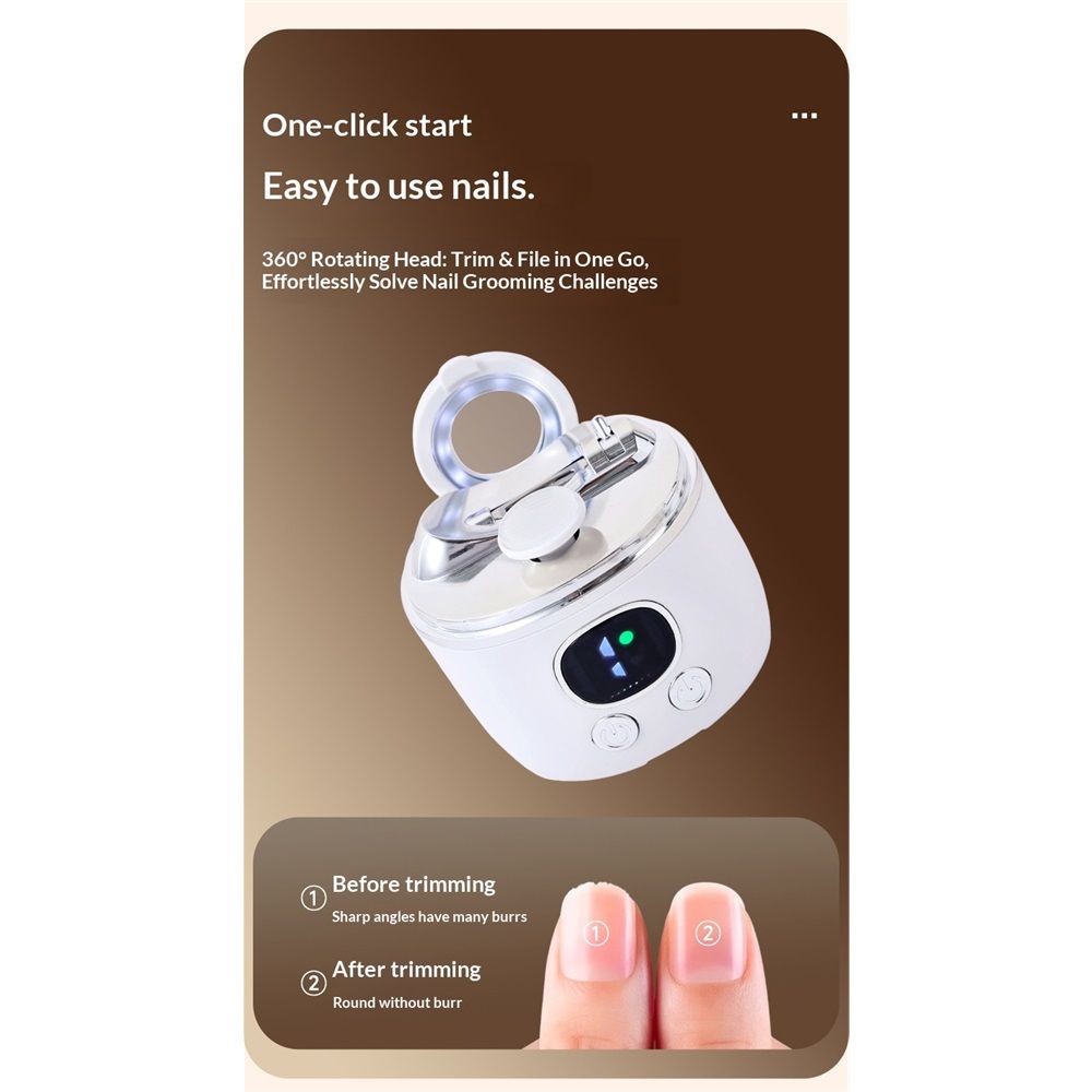 Electric Nail Clipper【Magnifier Assistance】Clear Vision, Precise Trimming (White)(Suitable for Families,Seniors)