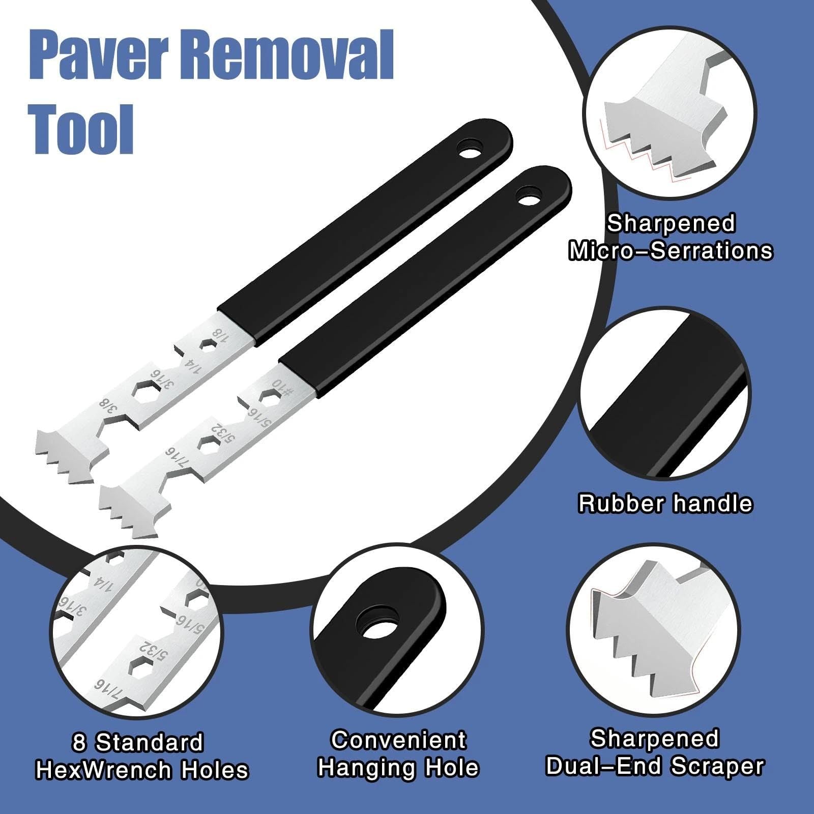 2-in-1 Paver Removal Tool with Hex Wrench, 2 Pcs Set Paver Puller Tool with Double Joint Scraper, Micro-Tooth Groove & Non-Slip Handle for Removing Pavers, Bricks, Blocks & Tightening Hex Nuts Kemu |Fashion Home Kitchen Beauty