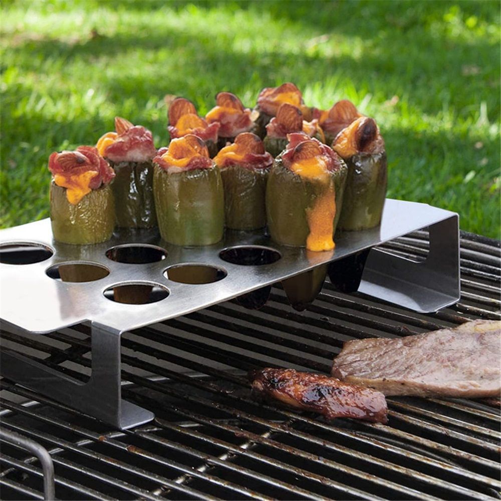Stainless Chili Pepper Roasting Rack and Corer Set, Stainless Steel Drumstick Chicken Wings Roaster for BBQ Smoker and Oven