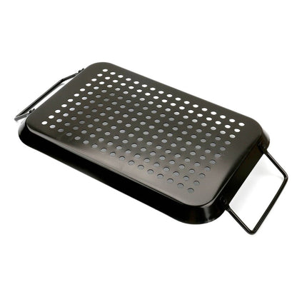 BBQ Grill Pan, Non-stick Carbon Steel BBQ Grill Wok Grill Accessories with Handles for Outdoor Grill Vegetables, Fish, Meat, Kabobs (size:Rectangular)