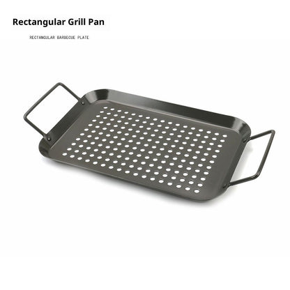 BBQ Grill Pan, Non-stick Carbon Steel BBQ Grill Wok Grill Accessories with Handles for Outdoor Grill Vegetables, Fish, Meat, Kabobs (size:Rectangular)