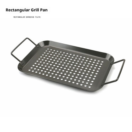 BBQ Grill Pan, Non-stick Carbon Steel BBQ Grill Wok Grill Accessories with Handles for Outdoor Grill Vegetables, Fish, Meat, Kabobs (size:Rectangular) Kemu |Fashion Home Kitchen Beauty