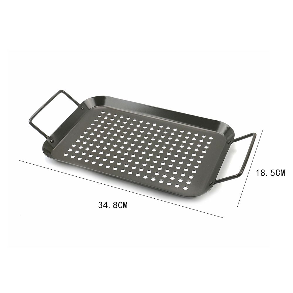 BBQ Grill Pan, Non-stick Carbon Steel BBQ Grill Wok Grill Accessories with Handles for Outdoor Grill Vegetables, Fish, Meat, Kabobs (size:Rectangular)