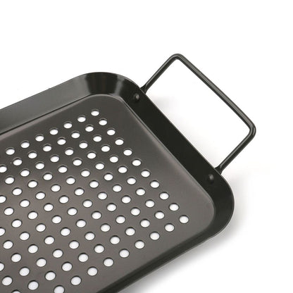 BBQ Grill Pan, Non-stick Carbon Steel BBQ Grill Wok Grill Accessories with Handles for Outdoor Grill Vegetables, Fish, Meat, Kabobs (size:Rectangular)