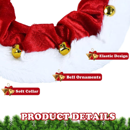 Dog Outfit, Christmas Dog Collar with Bells Ornaments Holiday Neckwear Costume Clothes for Small Medium Large Dogs Pets (Red, L)