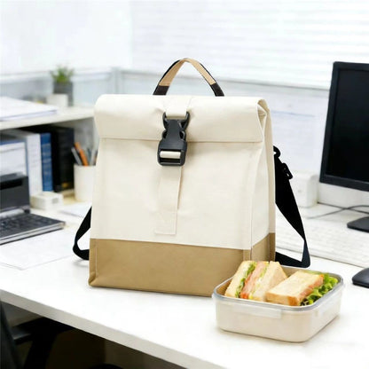 Insulated Lunch Bag Rolltop Lunch Box Medium Lunch Cooler Tote for Women, Girls, Teens and Adults (White) Kemu |Fashion Home Kitchen Beauty