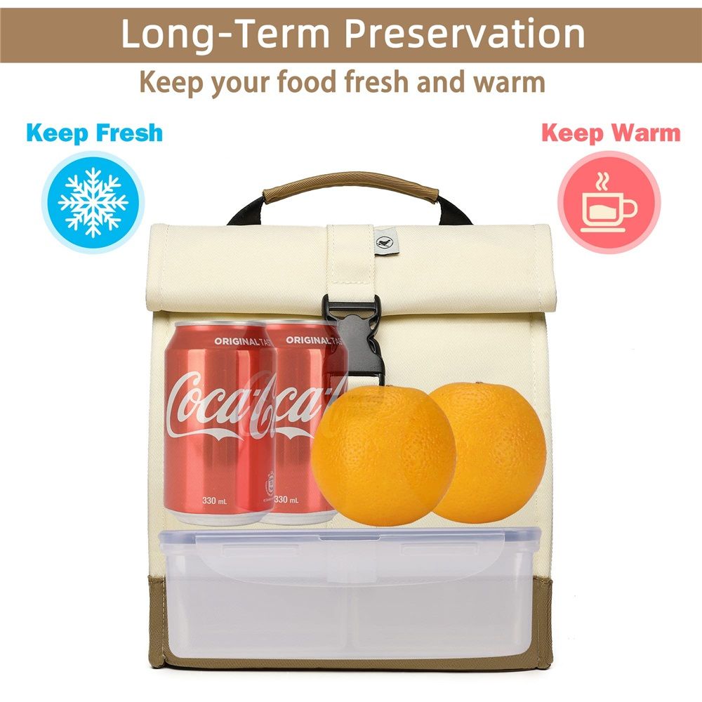 Insulated Lunch Bag Rolltop Lunch Box Medium Lunch Cooler Tote for Women, Girls, Teens and Adults (White) Kemu |Fashion Home Kitchen Beauty