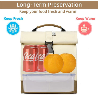Insulated Lunch Bag Rolltop Lunch Box Medium Lunch Cooler Tote for Women, Girls, Teens and Adults (White) Kemu |Fashion Home Kitchen Beauty