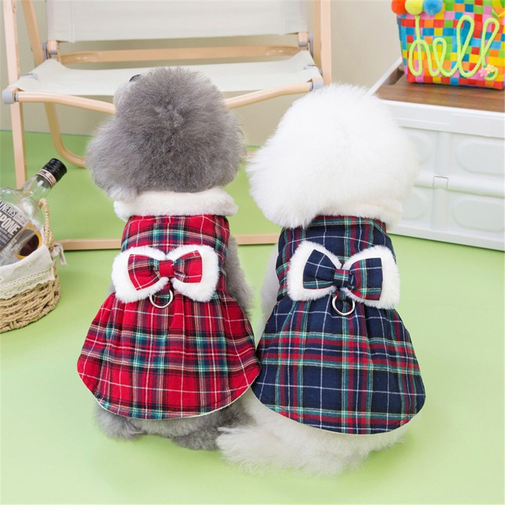 2 pack Plaid Dog Dresses Cute Bowtie Clothes Cotton Soft Outfit Dog Costume for Small Dogs Cat Apparel (S) Kemu |Fashion Home Kitchen Beauty