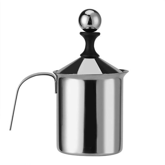 Milk Frother, Stainless Steel Manual Milk Foamer, Handheld Coffee Milk Frothing Pitchers, Manual Operated, with Double froth screen, for Cappuccino Coffee Latte Hot Chocolate (400ML) Kemu |Fashion Home Kitchen Beauty