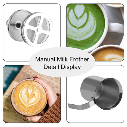 Milk Frother, Stainless Steel Manual Milk Foamer, Handheld Coffee Milk Frothing Pitchers, Manual Operated, with Double froth screen, for Cappuccino Coffee Latte Hot Chocolate (400ML) Kemu |Fashion Home Kitchen Beauty