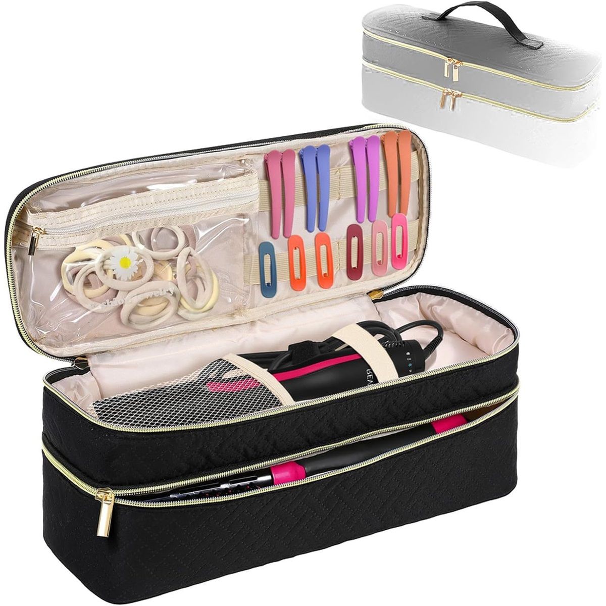 Travel Carrying Case Compatible with Hair Dryer Brush/Volumizer/Styler/Hot Tools,Double-Layer Storage Organizer Bag ,Black(Bag Only) Kemu |Fashion Home Kitchen Beauty